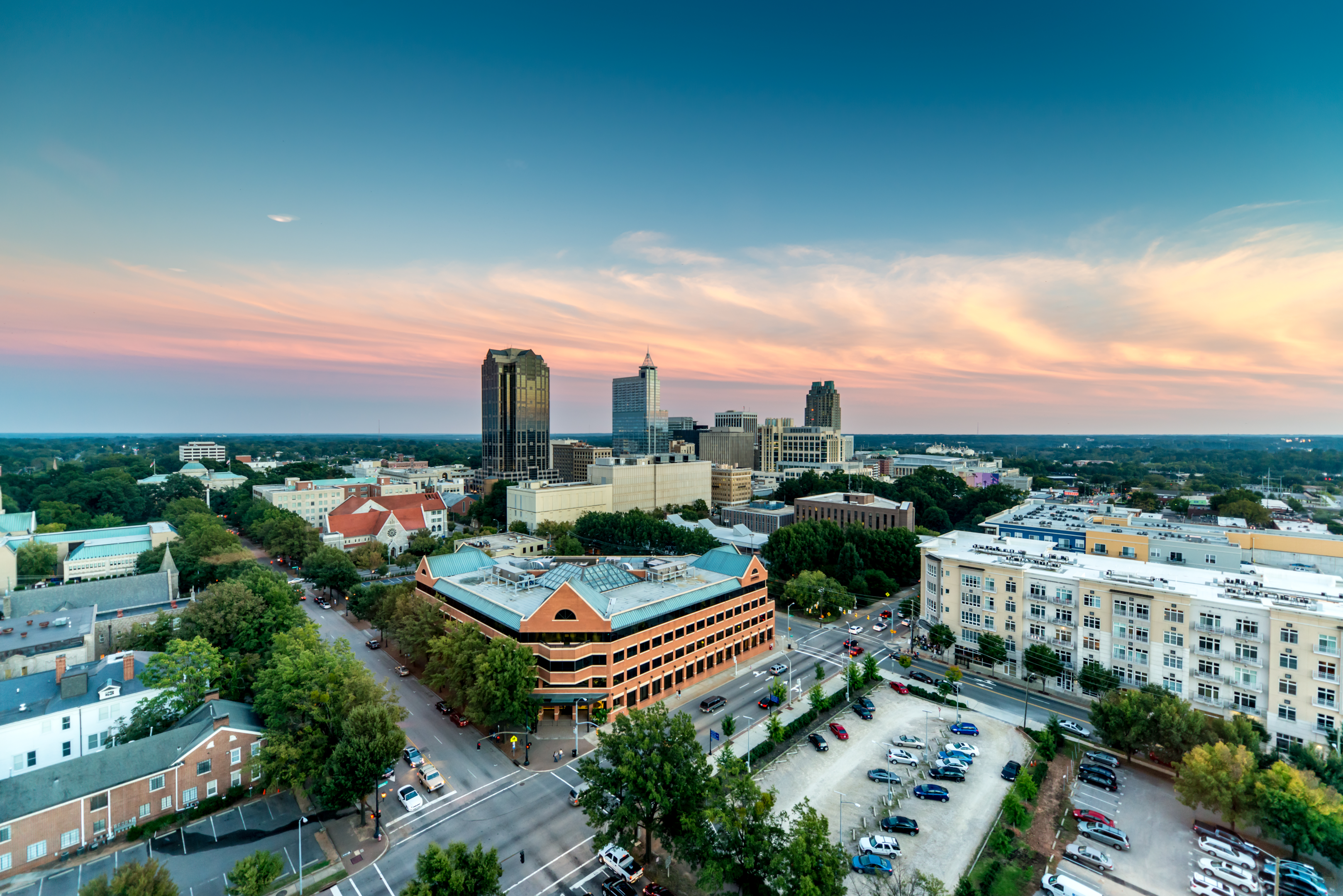 Downtown Raleigh at Twilight with a beuatiful colorful skyscape