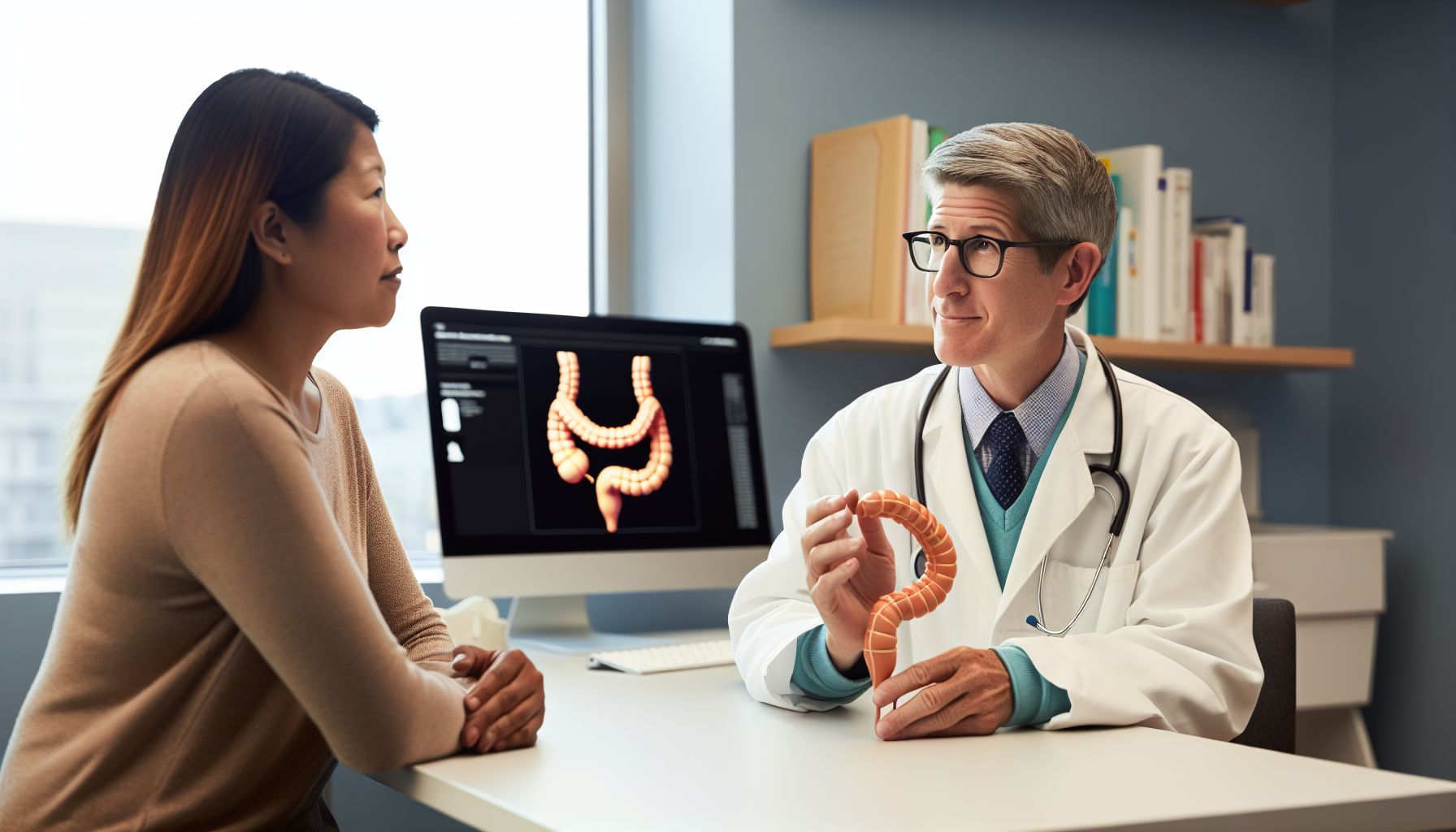 A doctor discussing colonoscopy screening with a patient