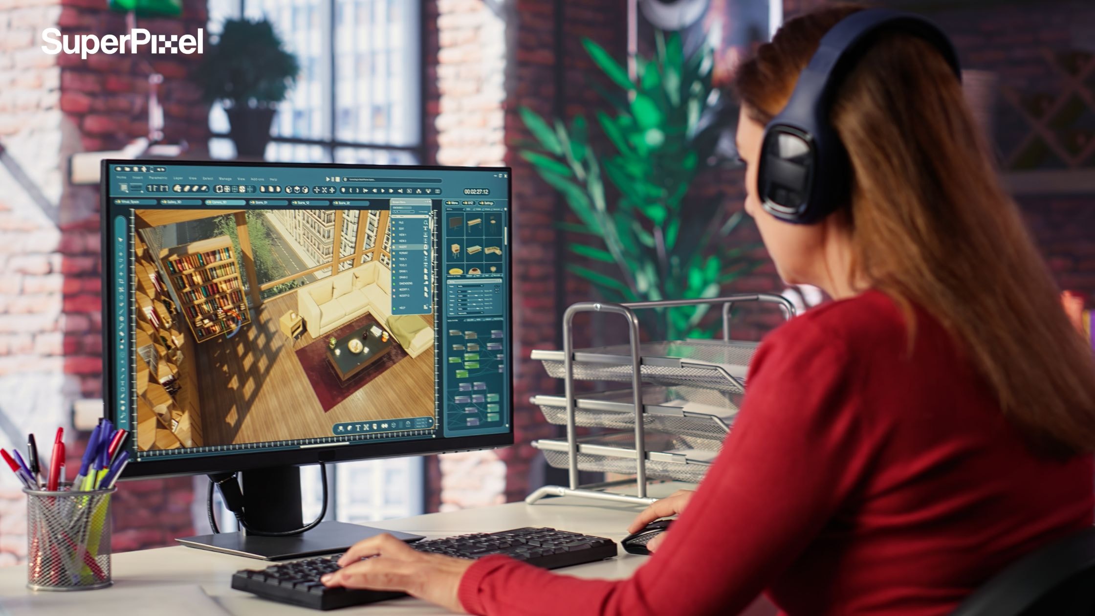 Female editing animation video on computer (dok.DC Studio)