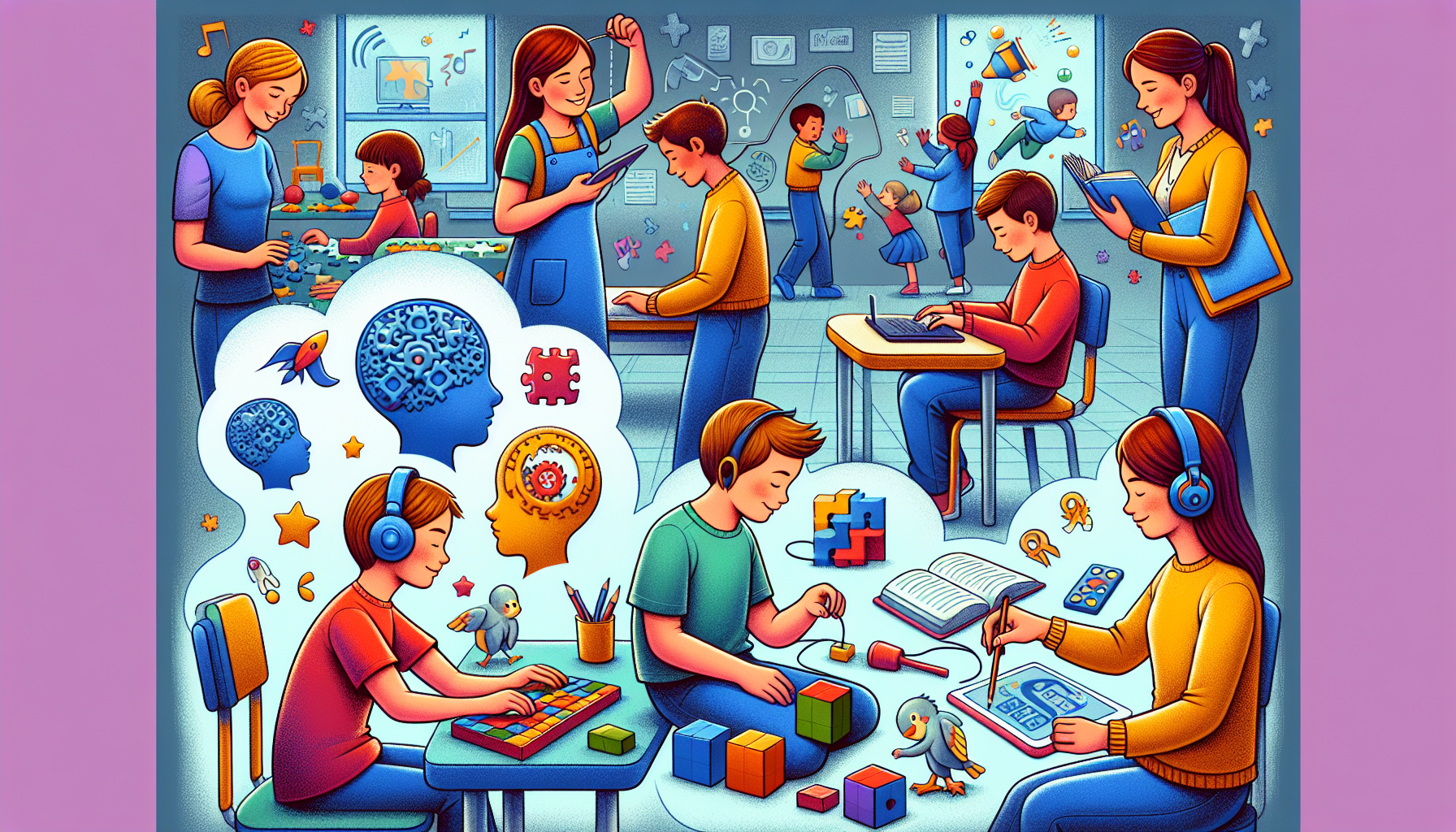 Ilustracja przedstawiająca terapię edukacyjną dla dzieci z ADHD