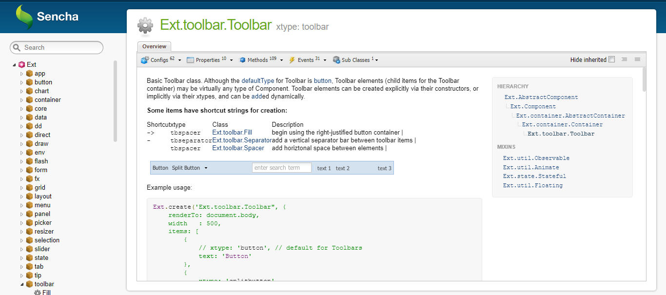Toolbar component by Sencha