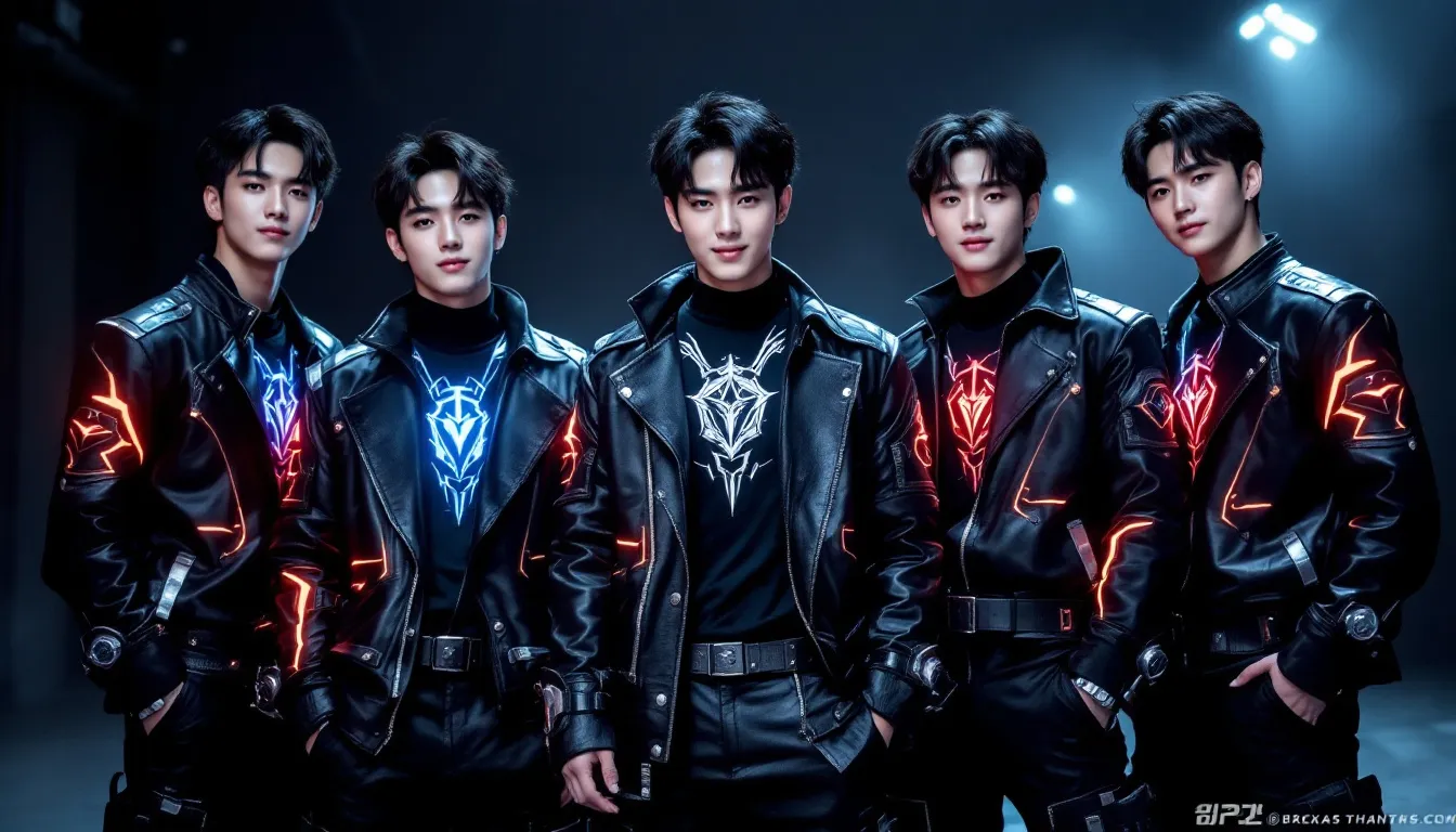 The image features a group of kids dressed in colorful and playful saja boy costumes inspired by Kpop demon hunters, showcasing bold designs that are fun rather than scary. They are posing together on stage, eagerly waiting to explore their favorite characters, embodying a sense of joy and creativity.