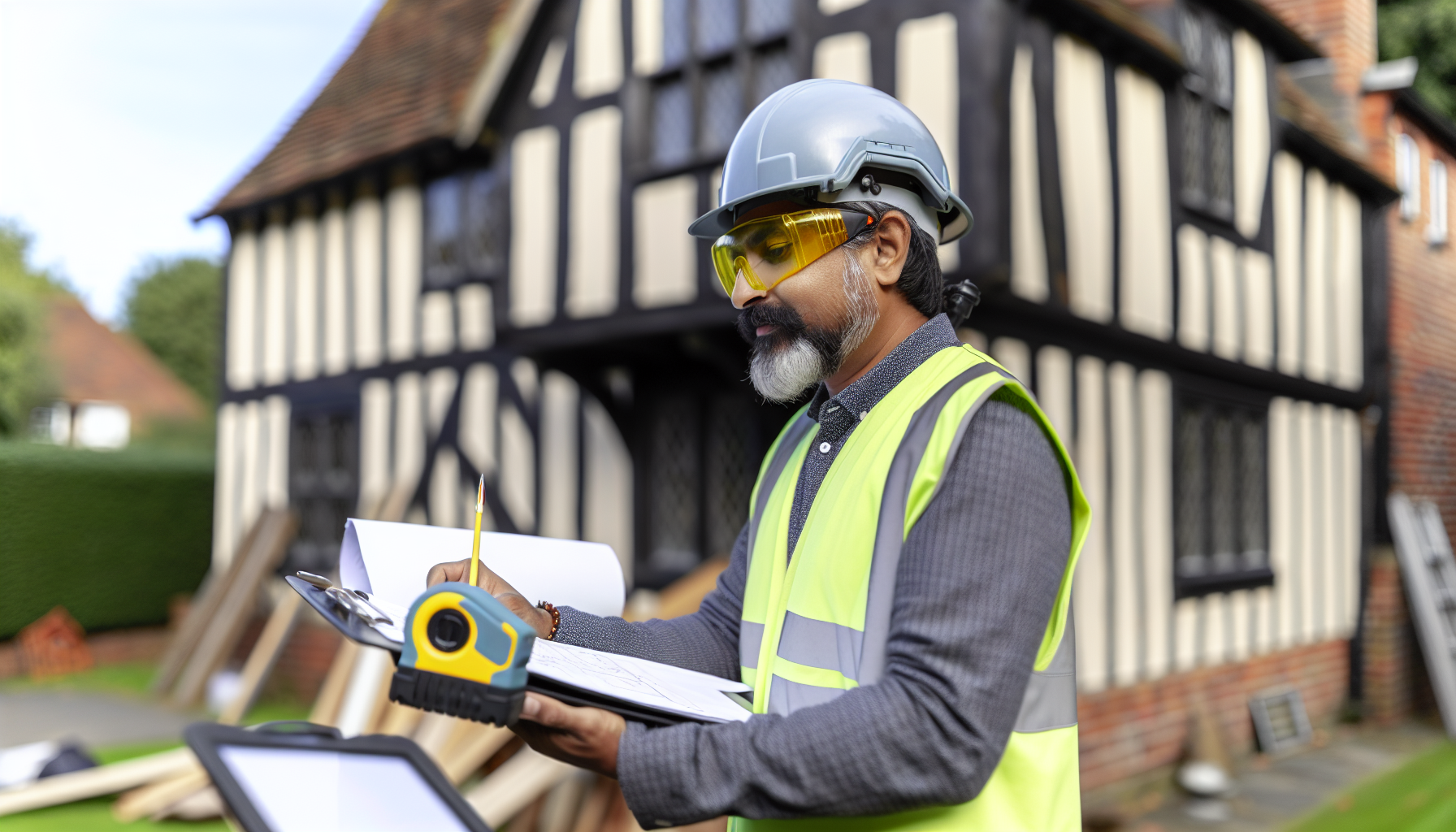 Photo of a professional conducting a detailed building survey