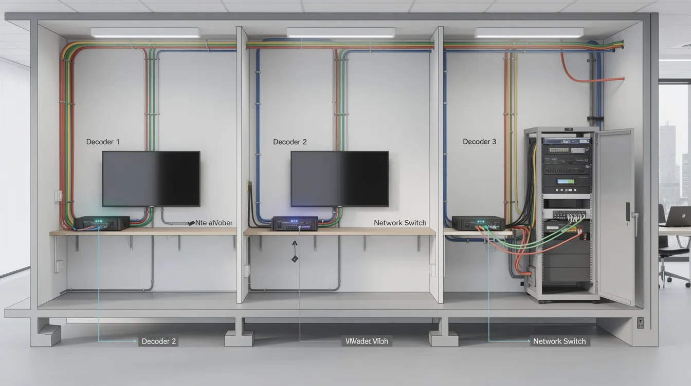 The image depicts an extra view setup featuring multiple DSTV decoders connected across various rooms in a home. This setup showcases the versatility of DSTV installation services, ensuring quality viewing experiences in different areas of the house.