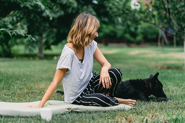 woman, dog, picnic