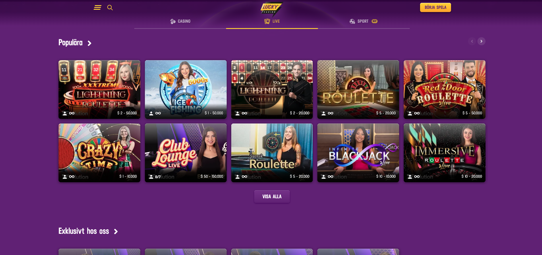 Lucky sport live casino