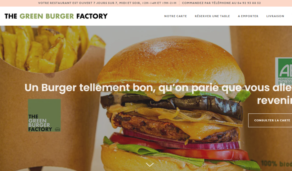 Site web The Green Burger Factory