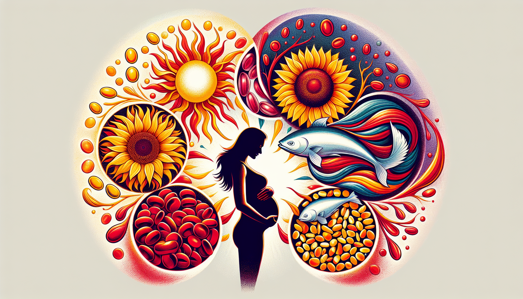 Illustration of essential nutrients for a healthy pregnancy