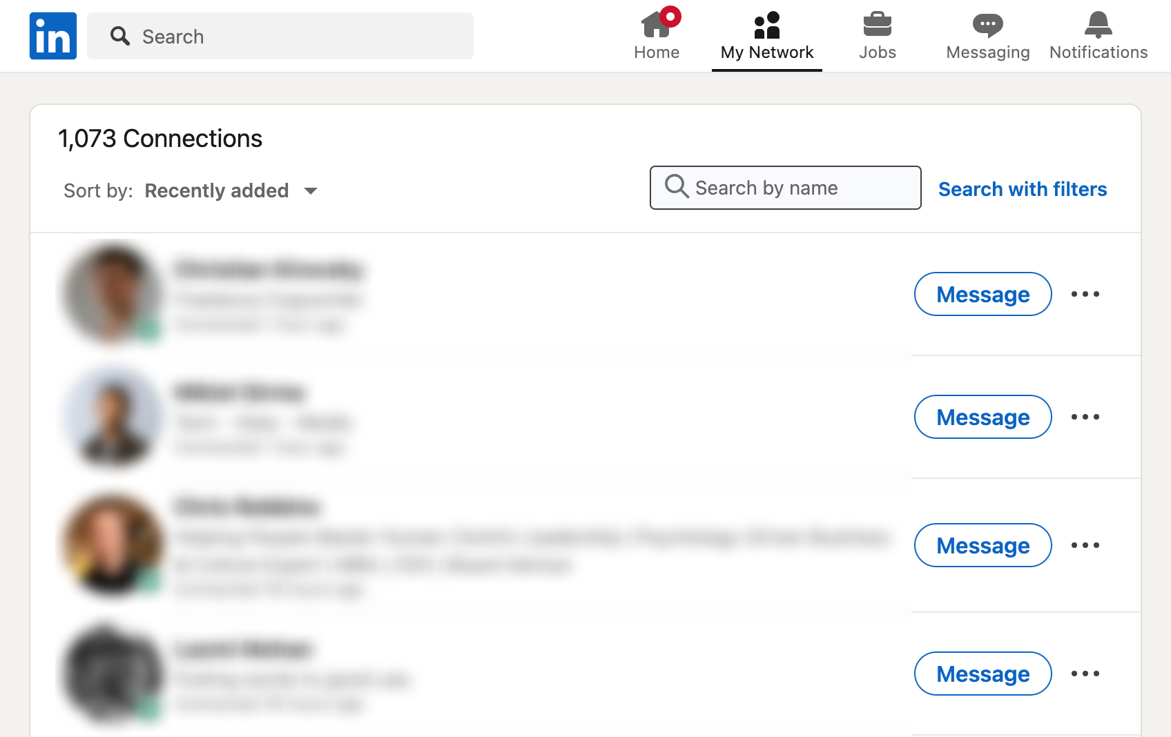 The complete list of someone's LinkedIn connections.