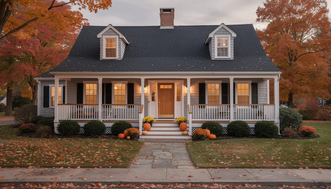 The image depicts a classic New England cape-style home featuring a welcoming front porch surrounded by vibrant fall landscaping, showcasing the charm of the local market in Connecticut. This picturesque setting reflects the strong demand in today's housing market, making it a potential hidden gem for homebuyers looking to navigate bidding wars and secure a better deal.