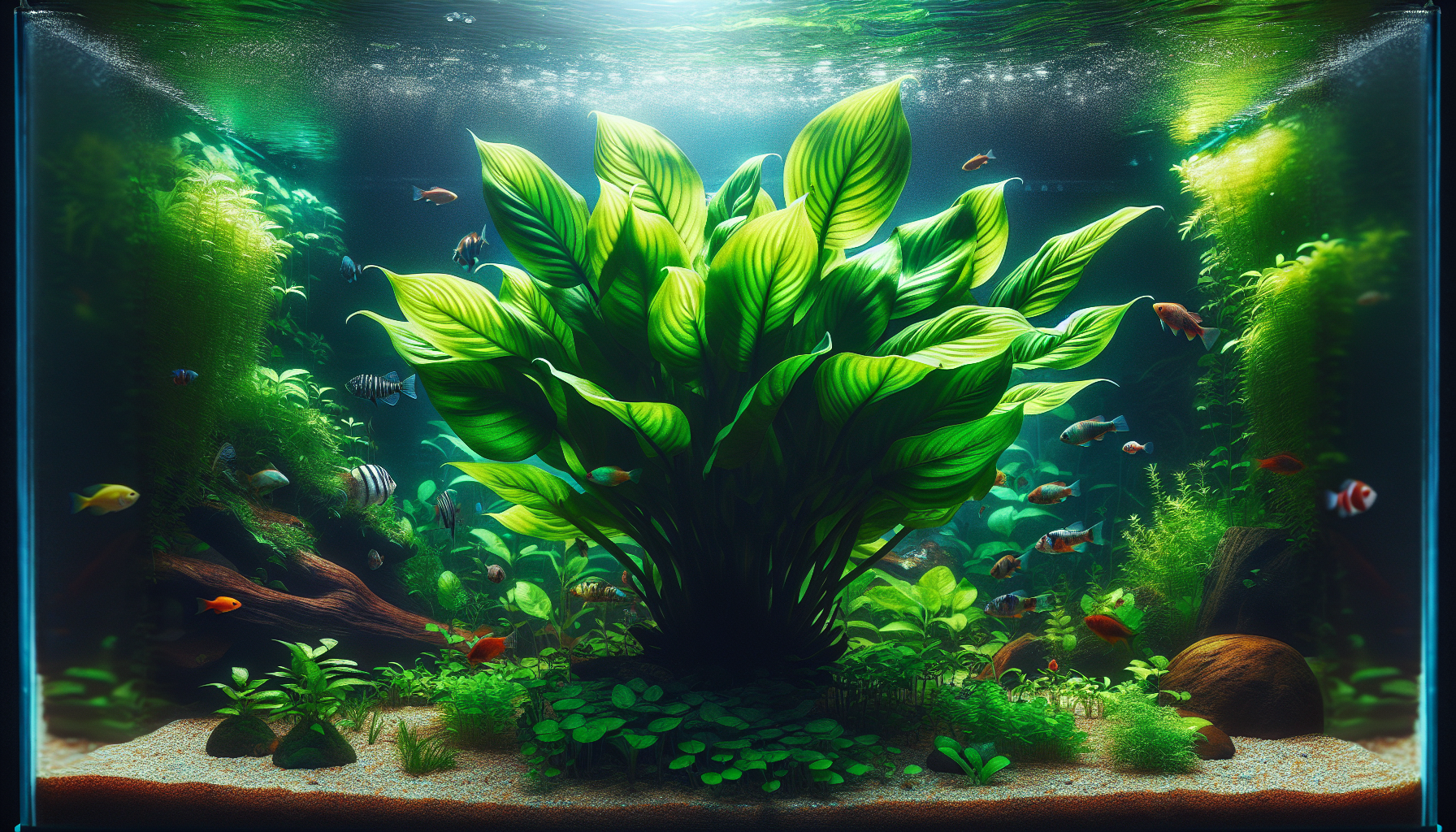 Anubias, a robust live aquarium plant suitable for beginners