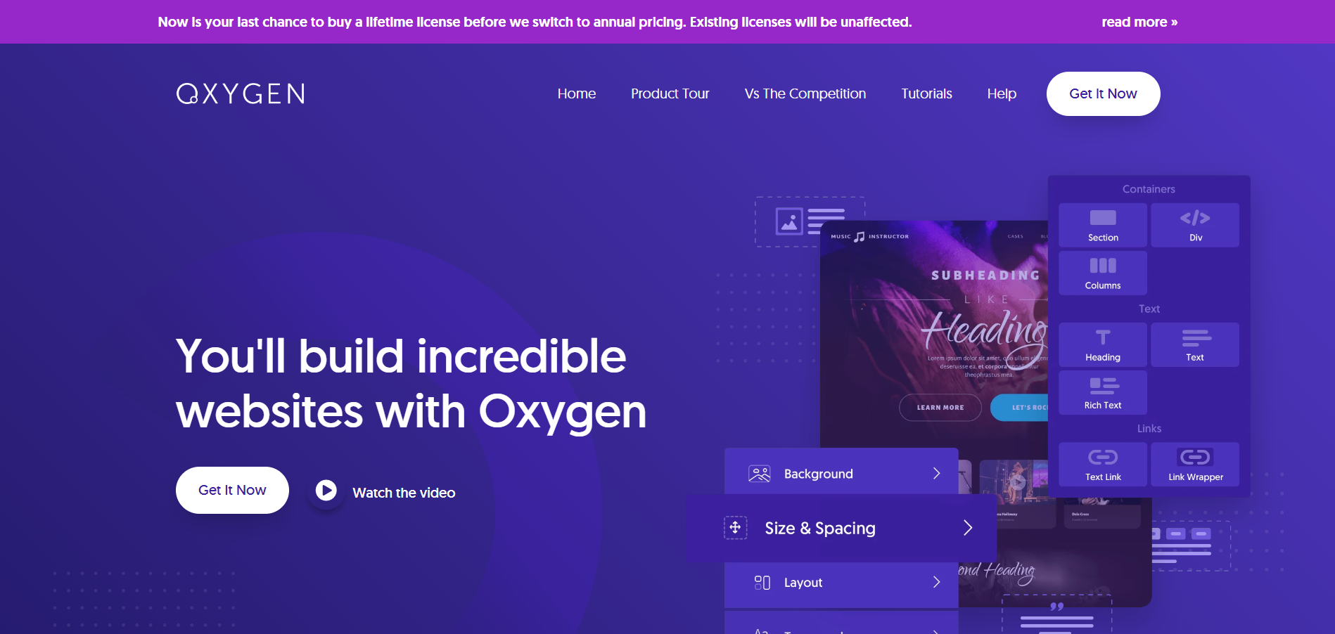 Oxygen Page Builder main page