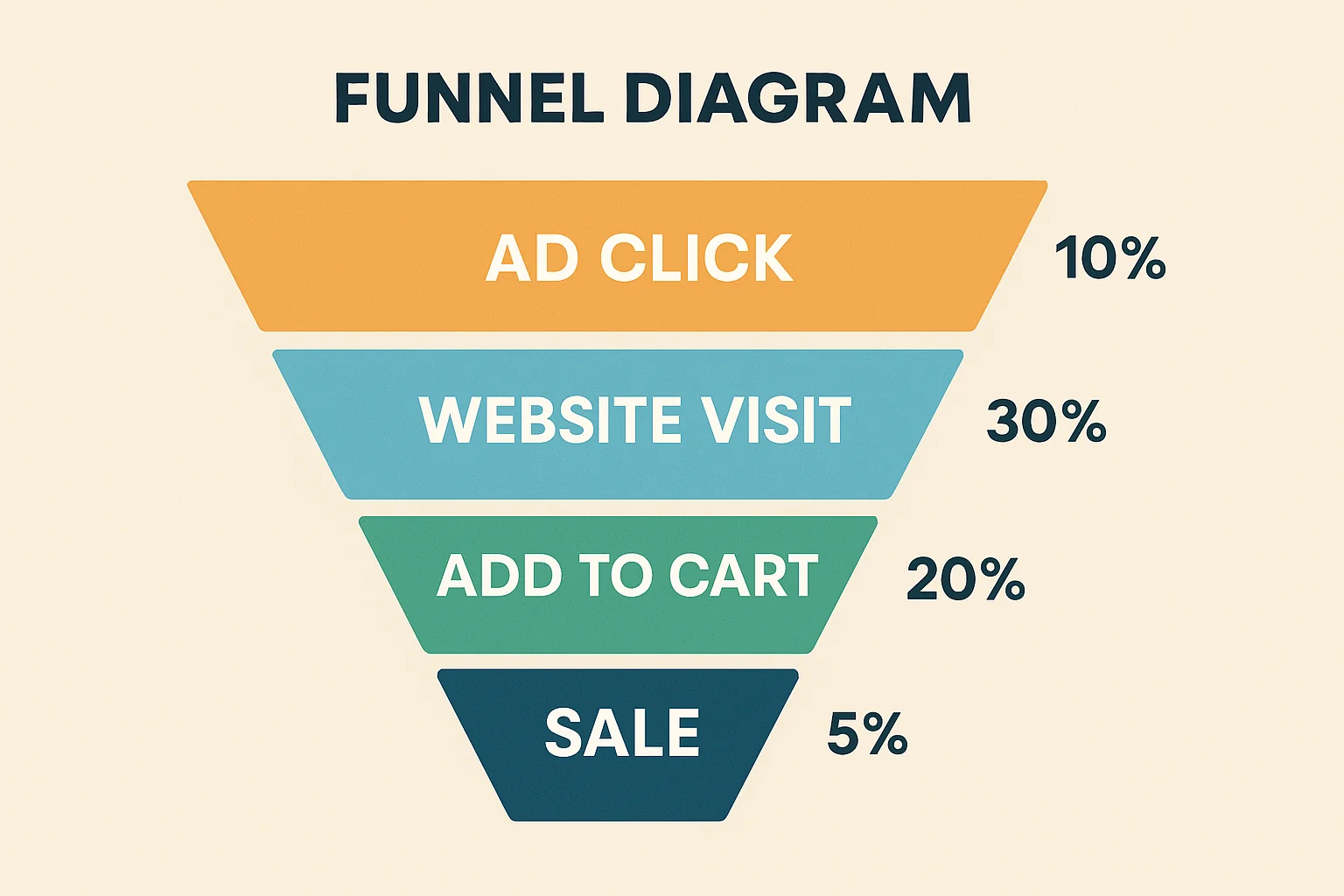 PPC sales funnel showing steps from ad impression to high conversion.