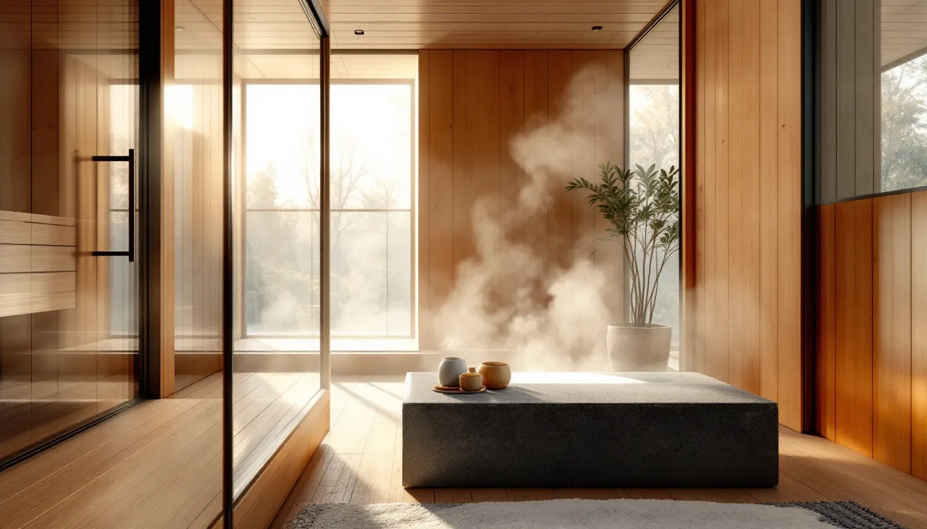 An inviting urban sauna interior highlighting the benefits of sauna bathing.