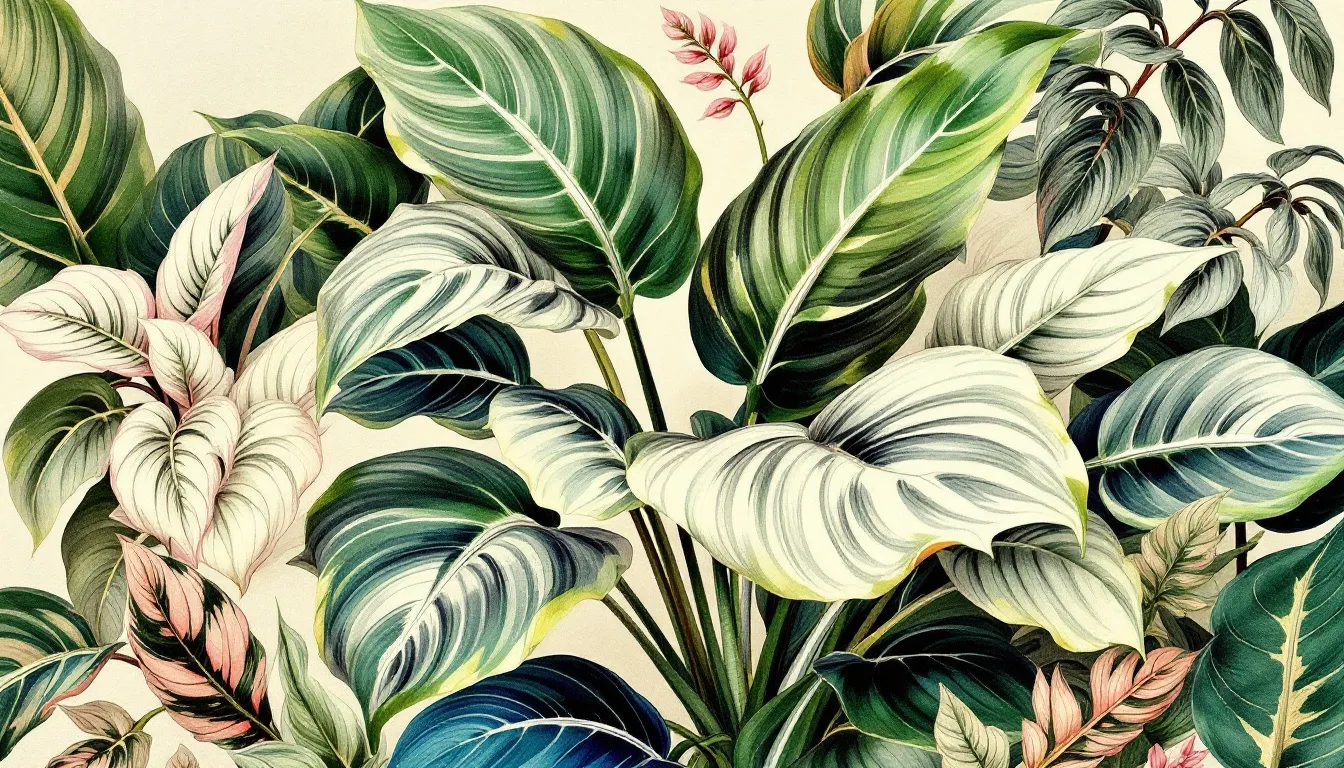 A close-up of various aglaonema plants showcasing their unique foliage.