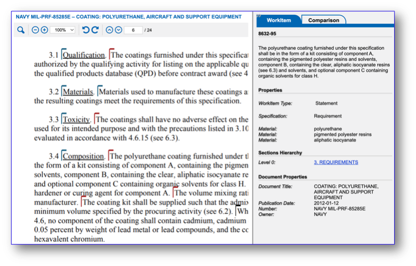 Automatic decomposition of a Navy mil spec and digitalization of requirements 