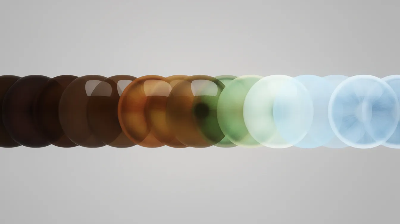 L'image présente un dégradé artistique illustrant la transition des couleurs des yeux, allant d'un marron foncé à un bleu clair. Ce phénomène met en valeur la beauté et la diversité des iris, reflétant les variations de pigmentation et les caractéristiques uniques de chaque individu.