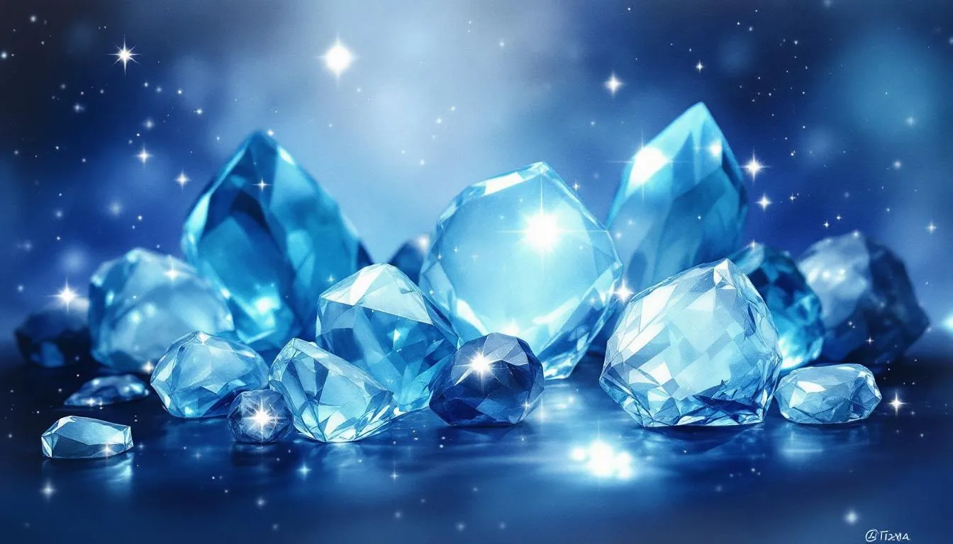 A variety of blue topaz stones showcasing their color variations.