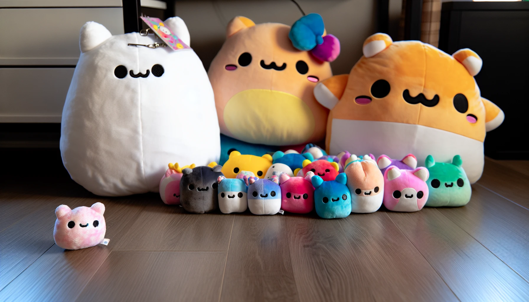 Comparison of small clip-on Squishmallows and large statement pieces