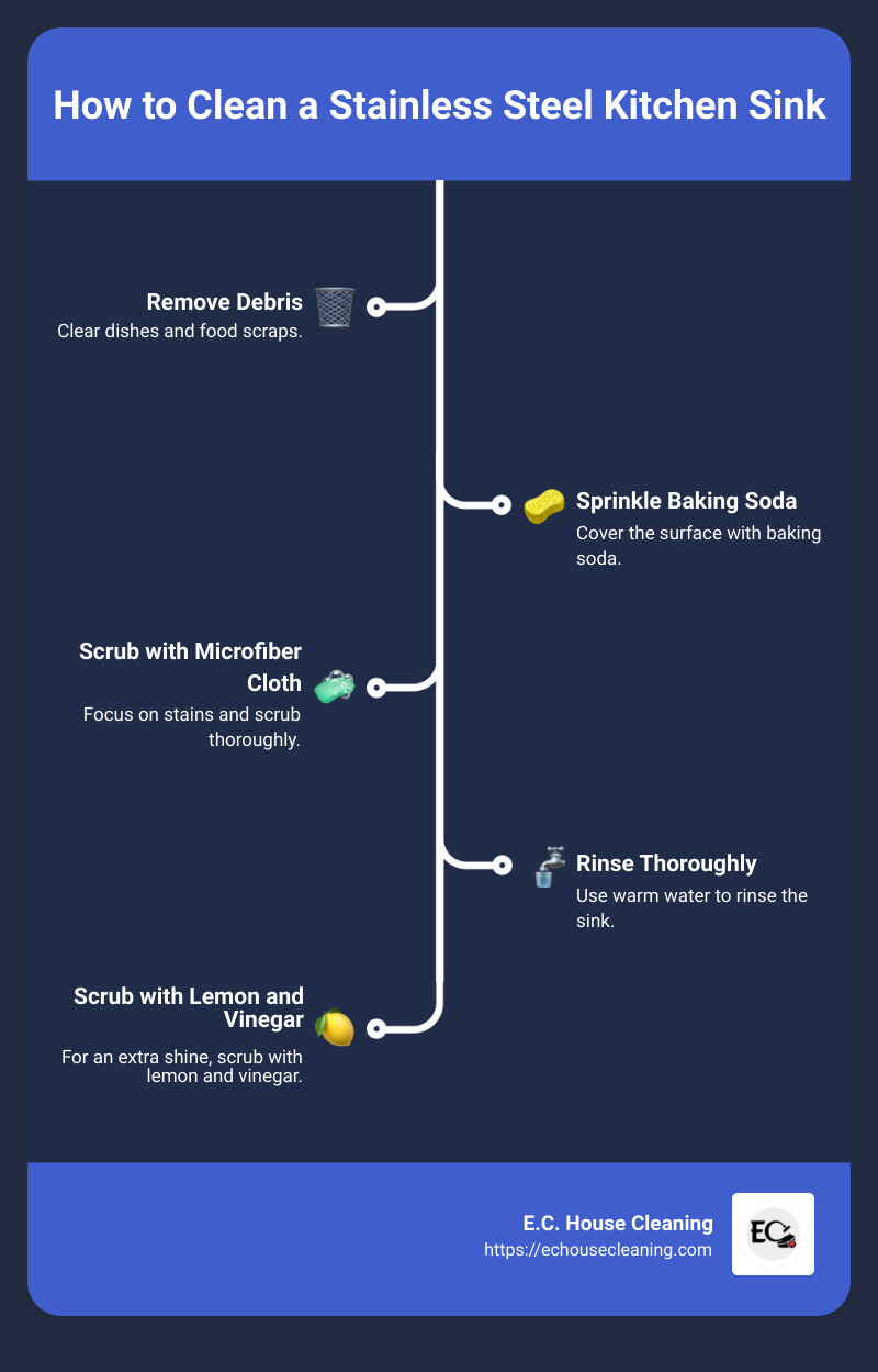 Step-by-step infographic on cleaning a stainless steel sink - how to clean stainless steel kitchen sink infographic infographic-line-5-steps