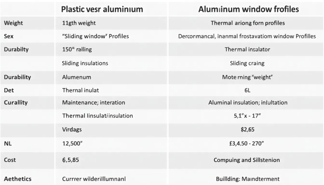 De afbeelding toont een vergelijking tussen kunststof en aluminium schuifpui profielen, waarbij de verschillende eigenschappen zoals isolatie, bediening en afmetingen worden belicht. Beide type schuifpuien zijn te zien met hun unieke kenmerken, zoals de soepele bediening van de kunststof schuifpuien en de duurzame uitstraling van aluminium schuifpuien.