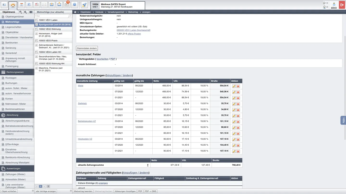 Monatliche Zahlungen bei der Hausverwaltungs-Software Immoware24