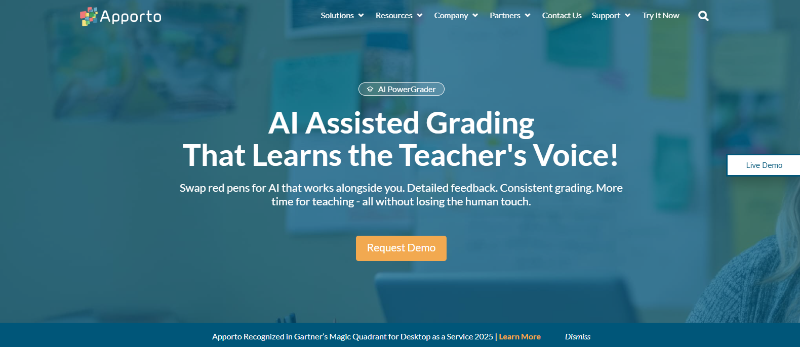 Apporto AI PowerGrader platform showcasing AI-assisted grading that delivers consistent feedback while helping educators streamline assessment and save time.