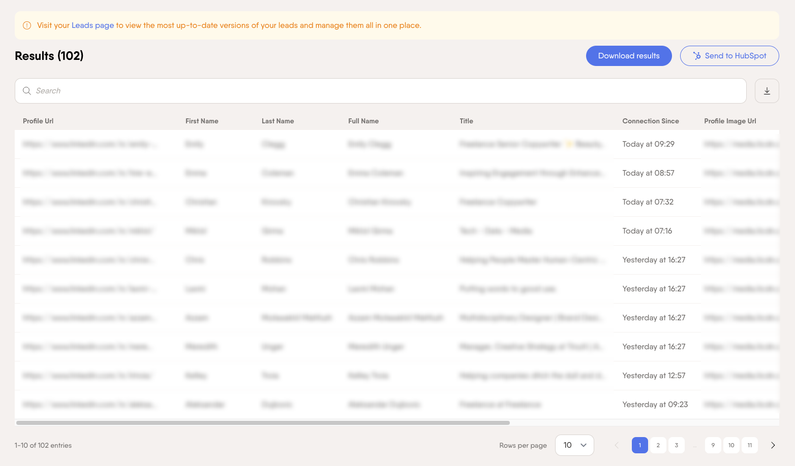 Results page from the automation.