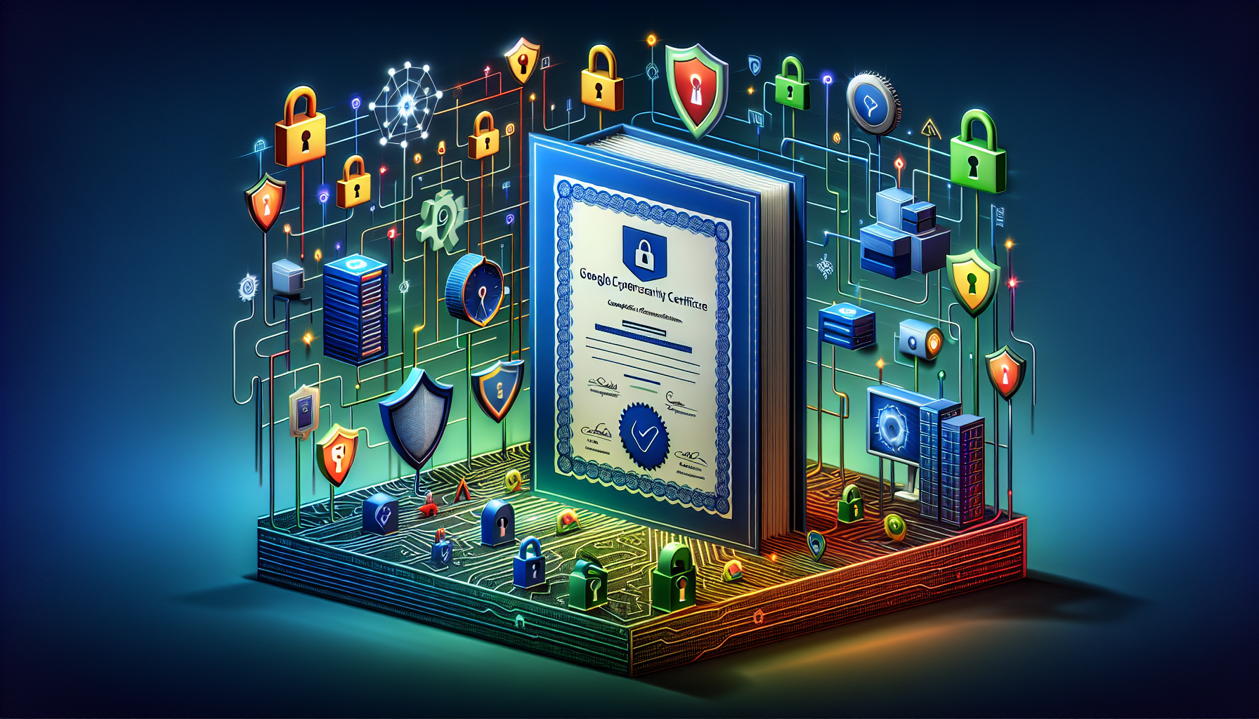 An illustration representing the Google Cybersecurity Certificate program.