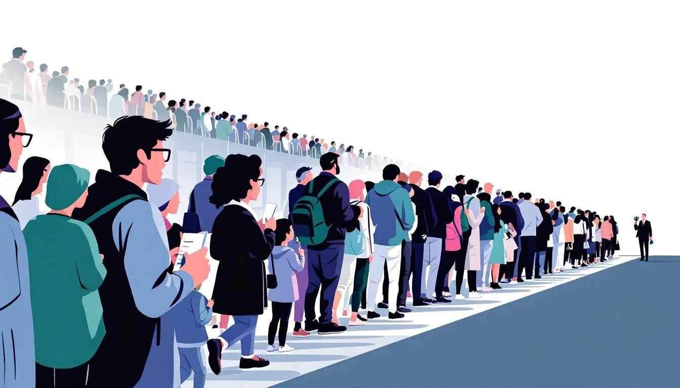 A long queue of fans waiting to enter Wimbledon, eager to purchase tickets.