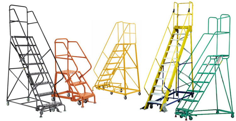 Various types of warehouse ladders