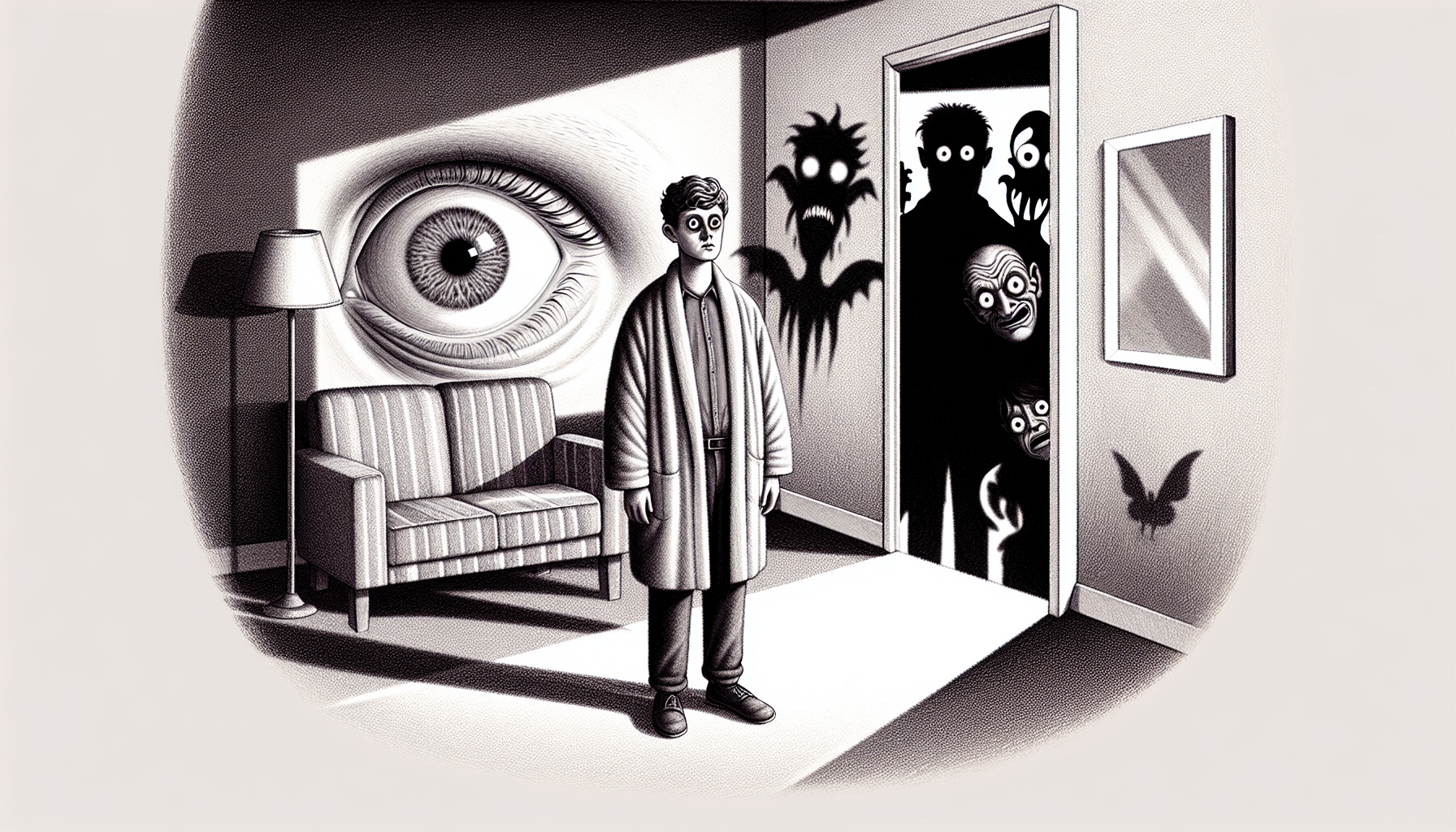 Illustrazione di una persona che manifesta sintomi psicotici come allucinazioni e deliri