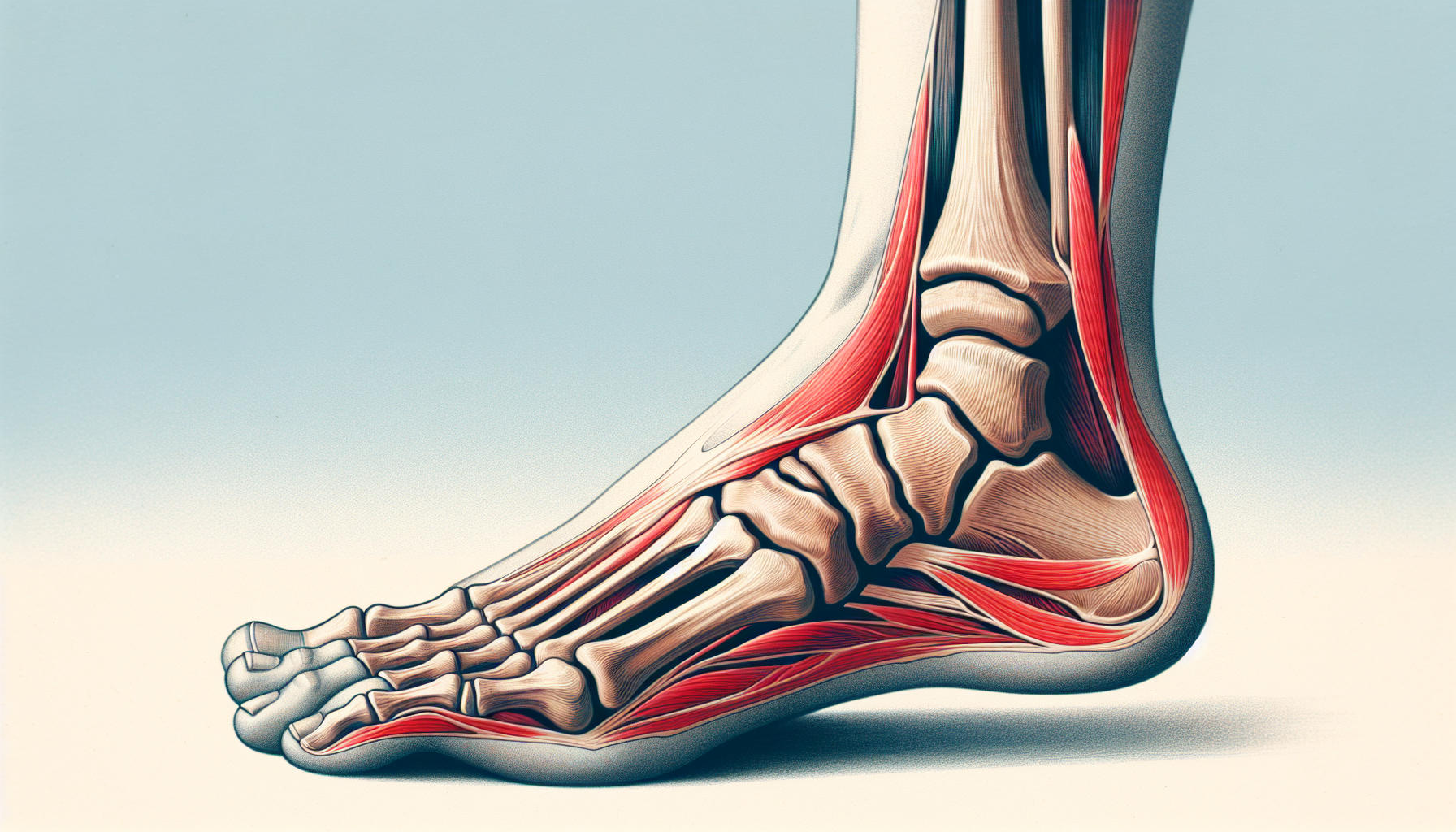 Illustration of foot anatomy with focus on heel and toes