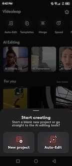 Create new project with videoleap