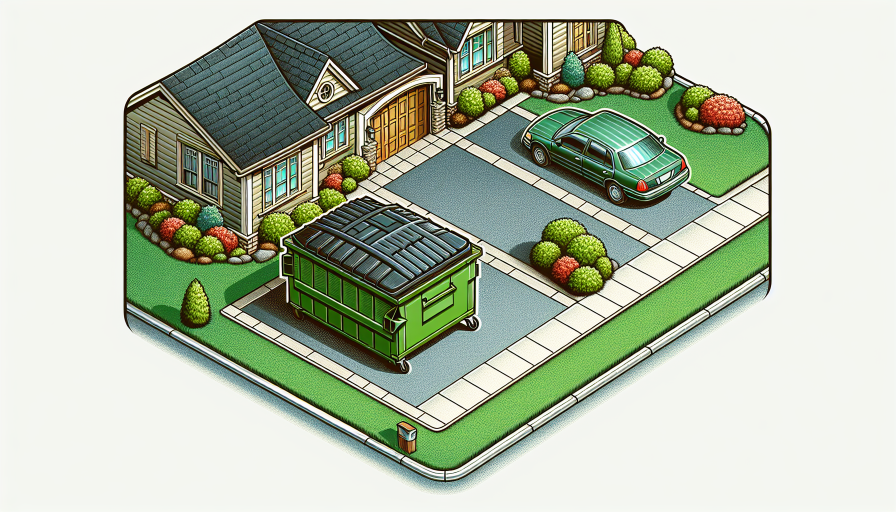 Illustration of proper placement of a dumpster in a driveway