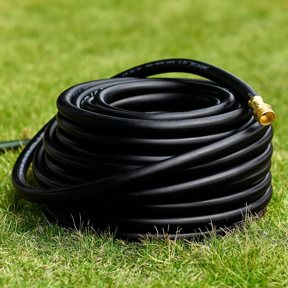 Bulk rubber hose coiled on the ground