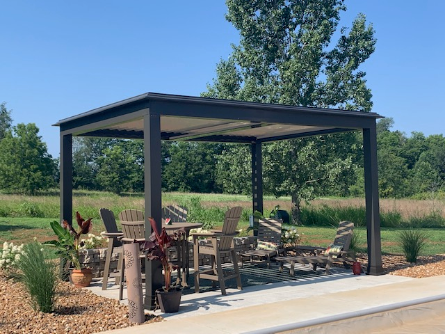 Stone Fire Pit Pergola