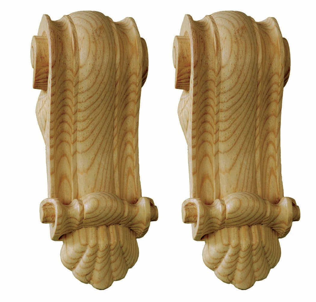 An example of pine corbels for use on an interior wall or fireplace mantel