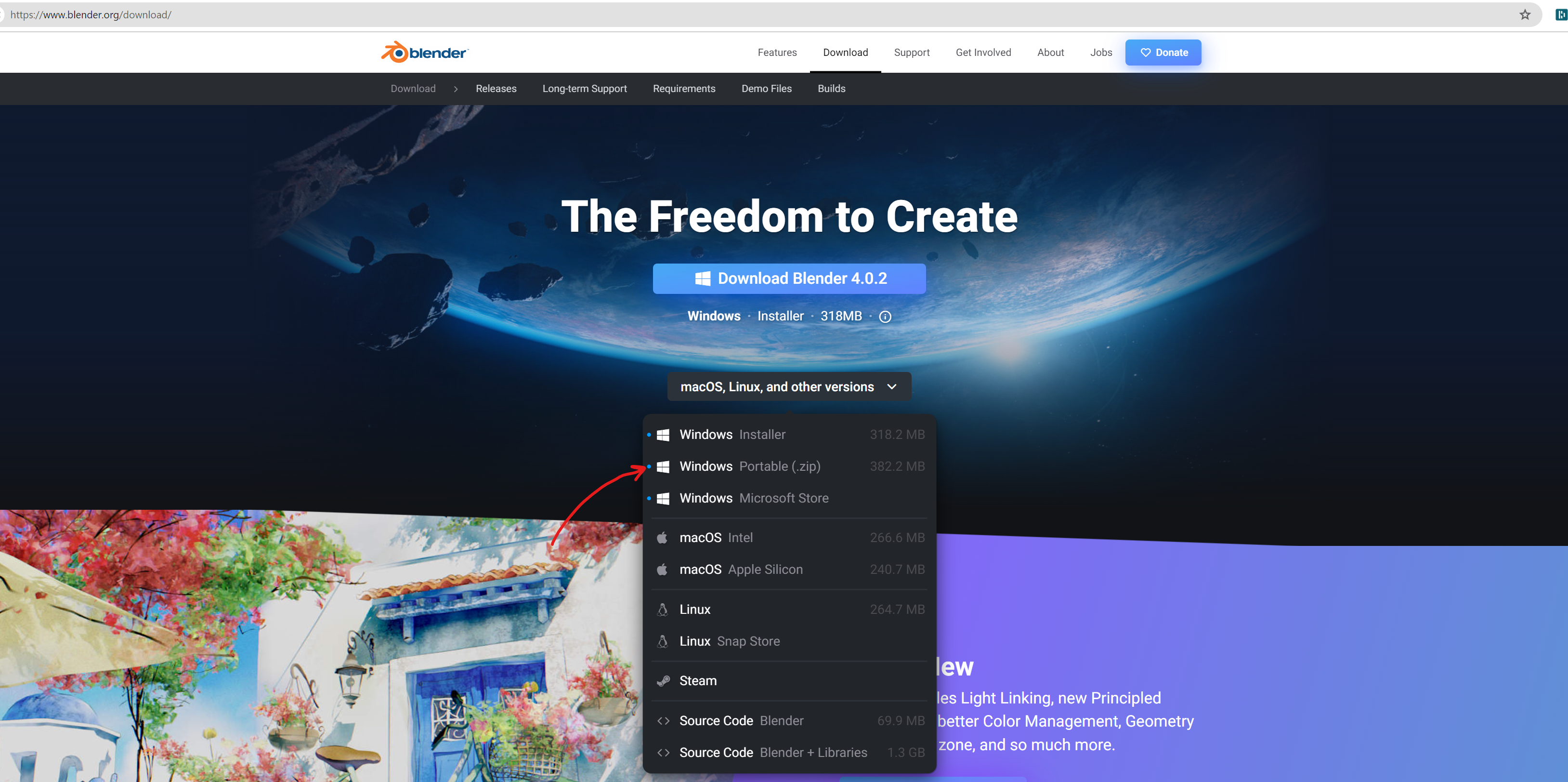 Where to download the .zip portable version of Blender
