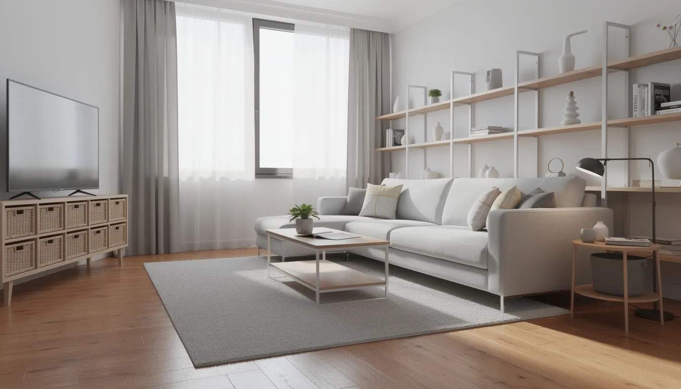 The image depicts a clean and organized living room, showcasing a spacious area free of clutter after a professional junk removal service has efficiently handled unwanted items. The room appears bright and inviting, reflecting a stress-free environment thanks to the responsible disposal practices of local junk haulers.