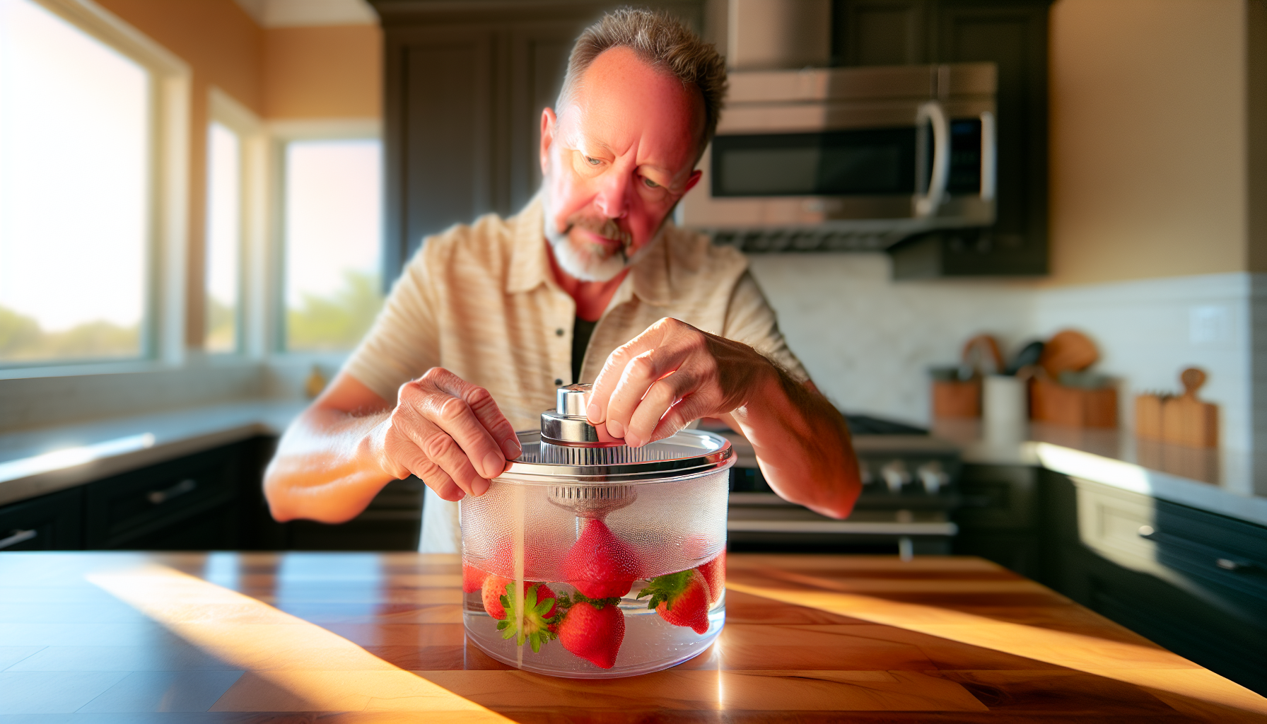 Salad spinner used for washing delicate fruits