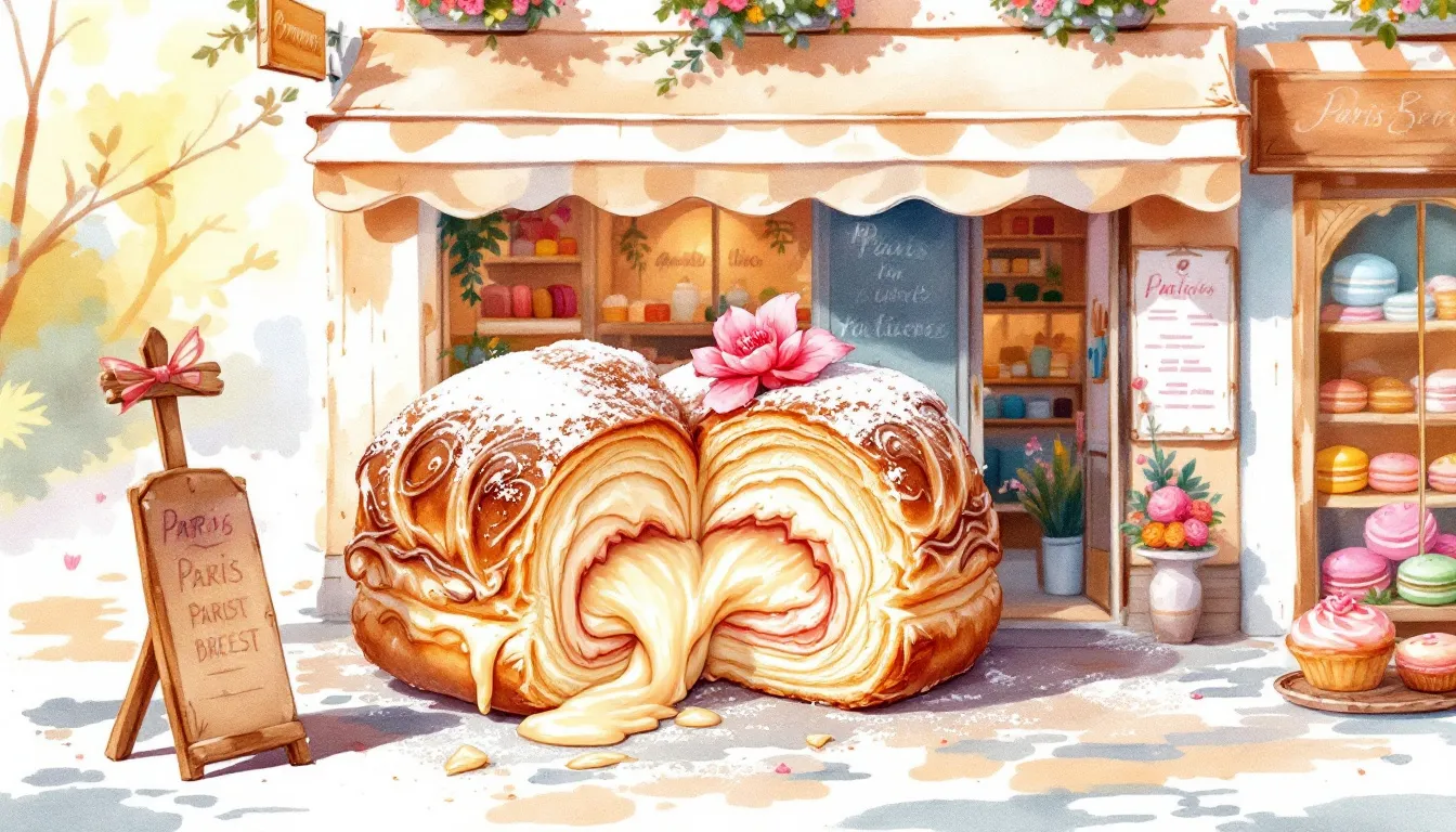 A stunning Paris-Brest pastry, filled with cream and garnished, a traditional french dessert.