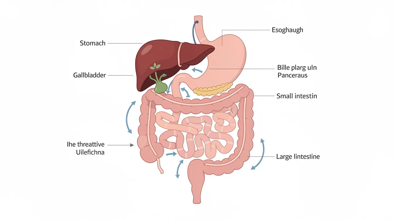 The image depicts a simplified diagram of the human liver and digestive system, highlighting the connections between organs involved in glucose metabolism and insulin regulation. It illustrates the roles of the liver in managing blood sugar levels and its impact on metabolic health, including conditions like insulin resistance and metabolic syndrome.
