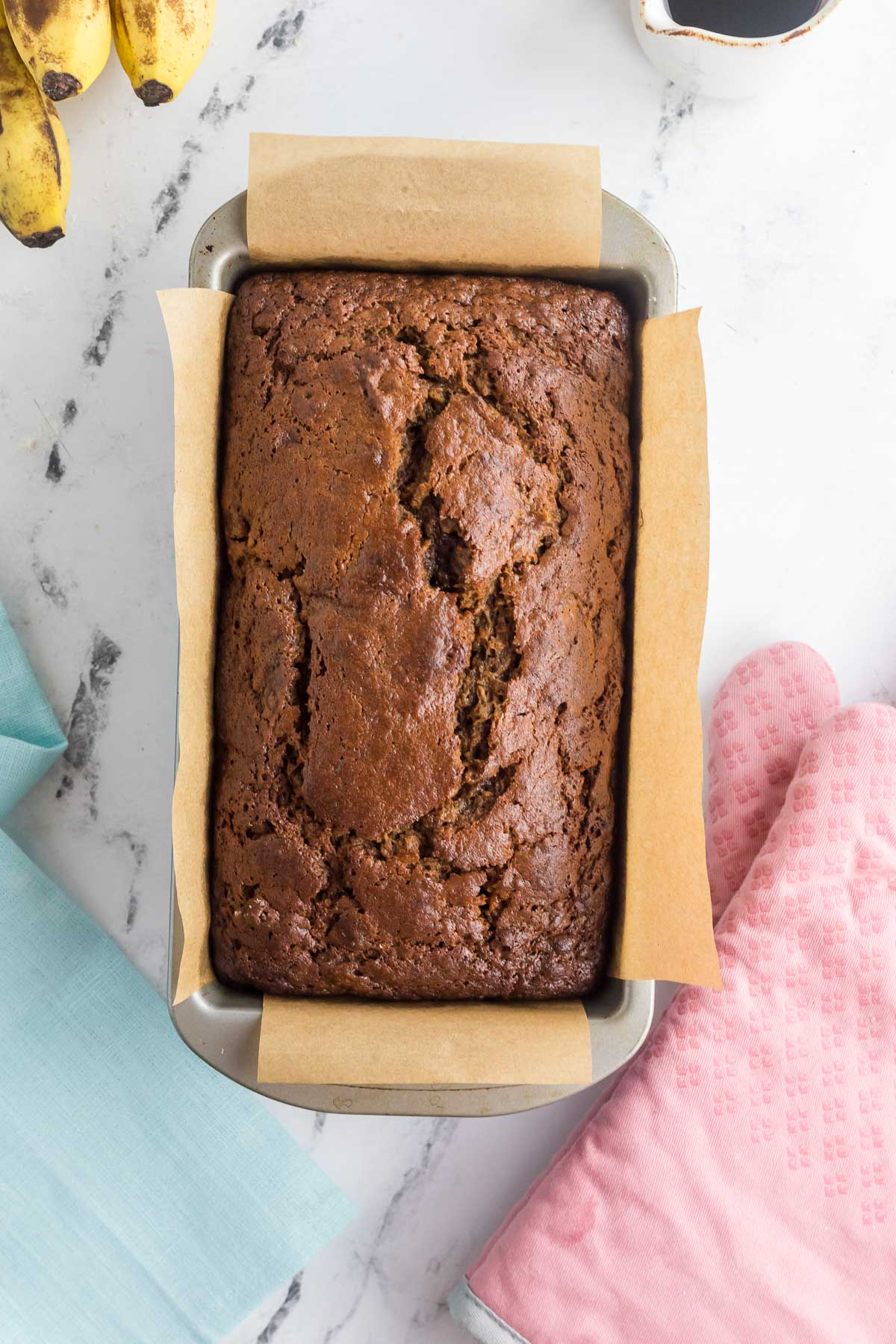 baked banana gingerbread in loaf pan