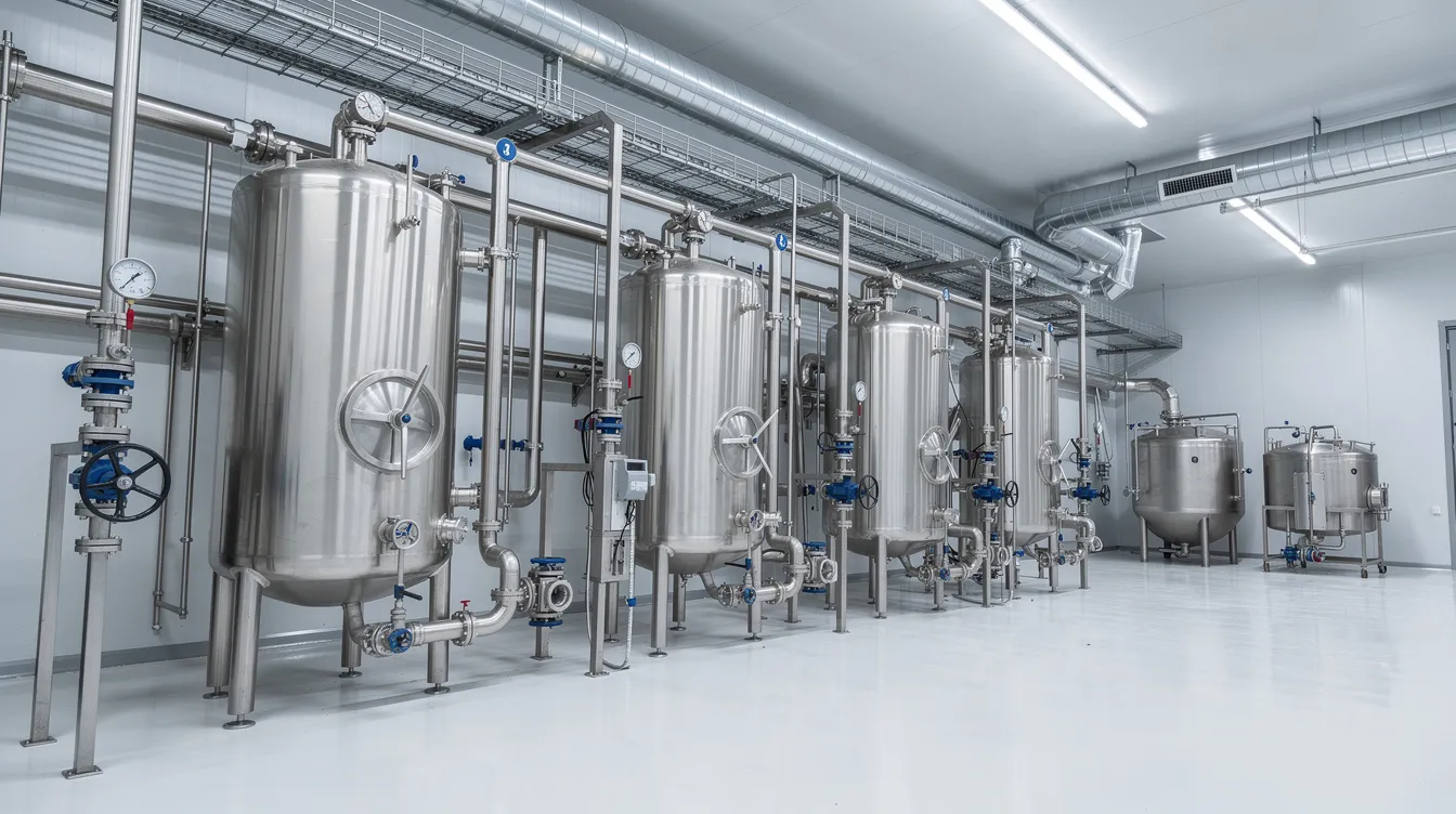 14825c75 ac05 416e aaf4 4b37215cf0b3 The image depicts a modern stainless steel dairy processing facility, showcasing large evaporators and intricate piping systems designed for efficient whey protein concentrate production. This advanced setup highlights the operational efficiency in cheese production and liquid whey processing, essential for maintaining the company's financial trend and managing operating expenses.