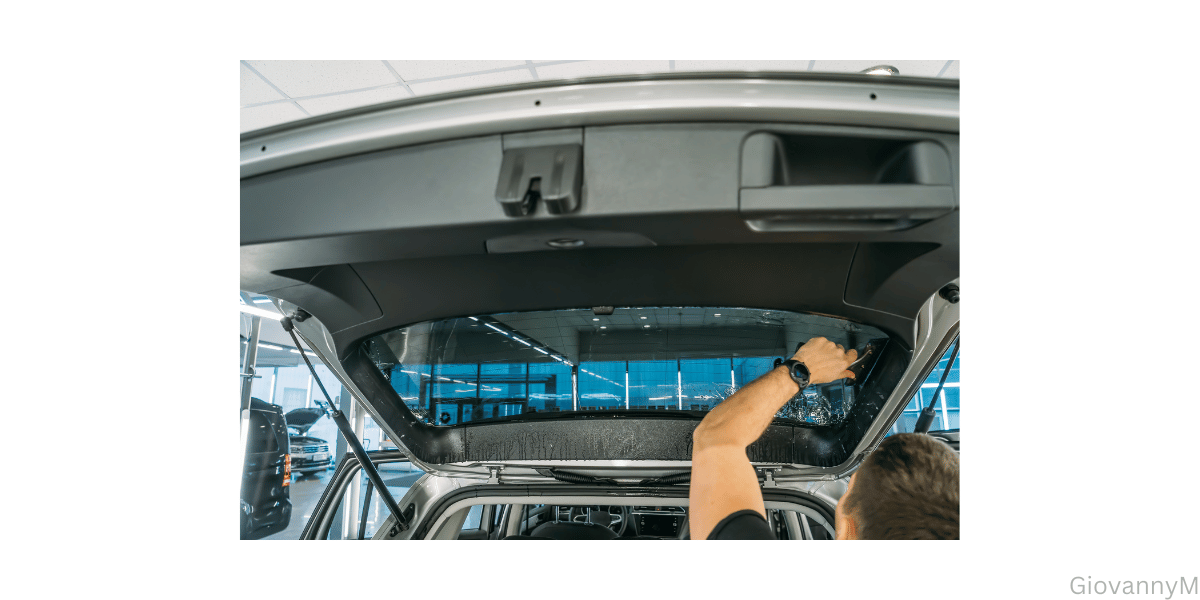 Rear window, heated with steamer or hair dryer to get to the edges.