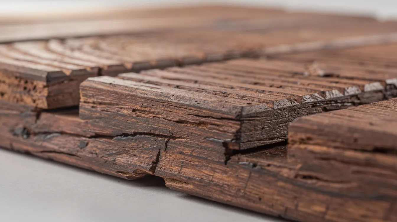 The image features a close-up view of thermally modified wood duckboard slats, showcasing their intricate grain pattern. This high-quality wood flooring is ideal for sauna sessions, providing a durable and aesthetically pleasing surface for the hot room.