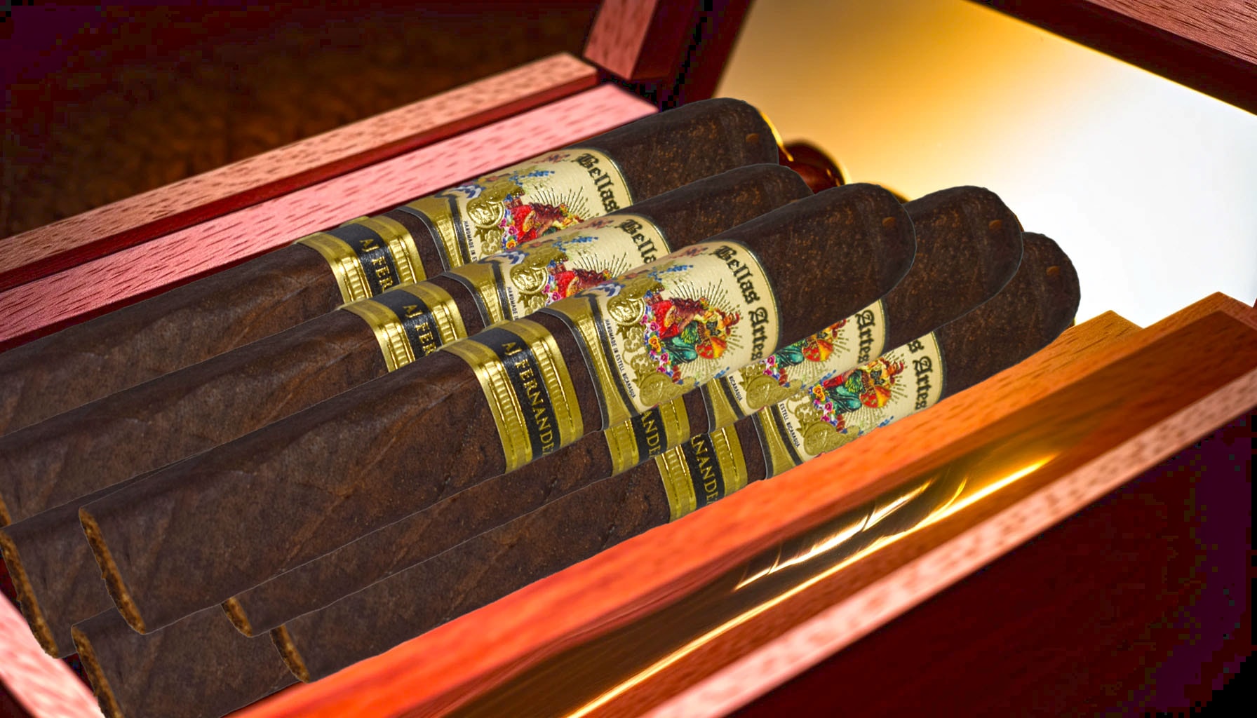 A box of Bellas Artes Maduro cigars with a rich, dark chocolate wrapper, representing the exquisite flavor profile and quality of the cigar