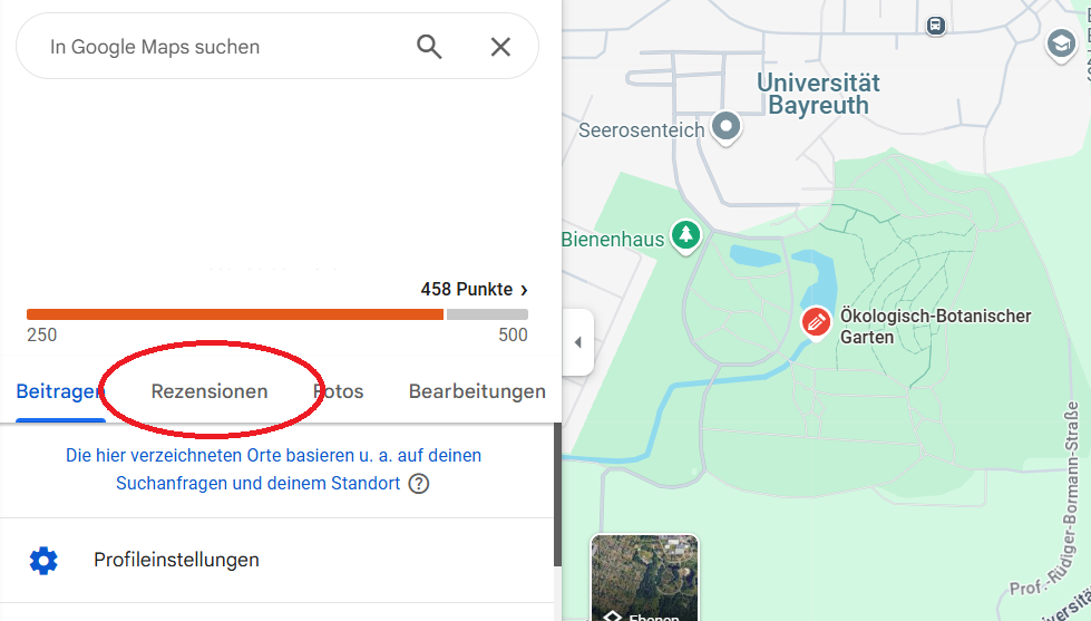 Nun werden alle Orte, Unternehmen, Shops etc., die Sie bewertet haben, angezeigt. Die neusten Rezensionen erscheinen zuerst.