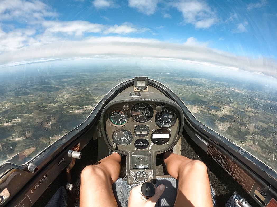 A solo flight training experience in progress.